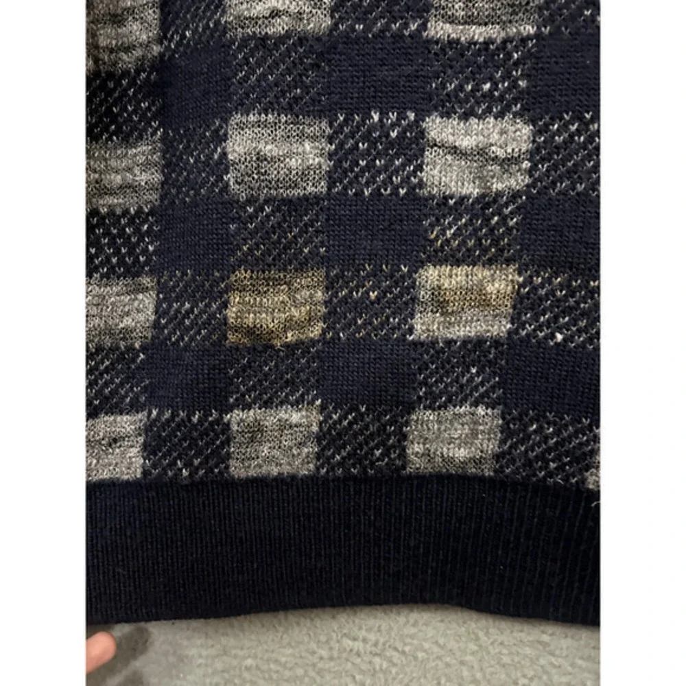J Crew Sweater Mens Medium‎ Blue Gray Check Linen Wool Alpaca Long Sleeve Adult
